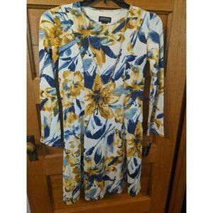 En Focus Dress Size 6 Blue Yellow Floral Fit Flare Knee Length